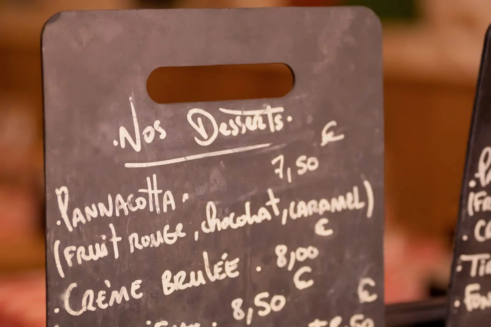 L'ardoise des desserts